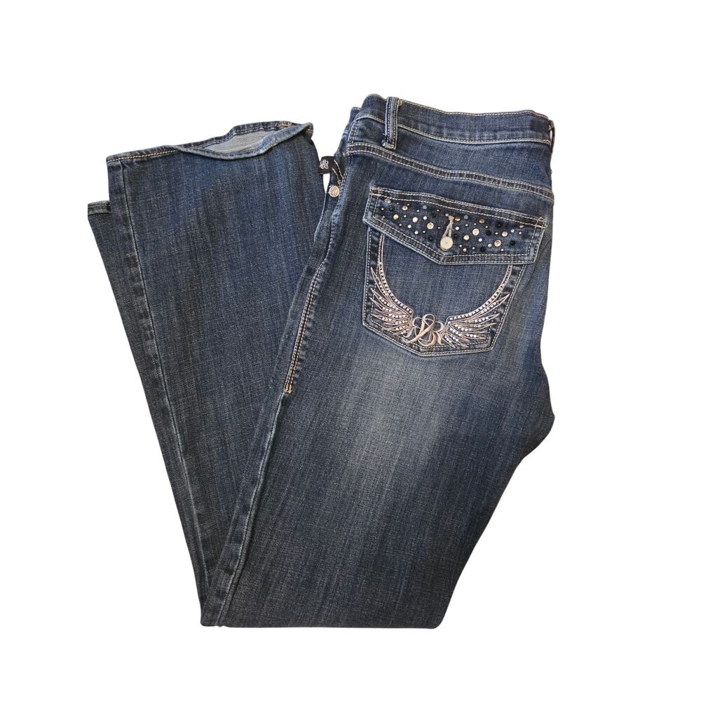 Rock & Republic Bootcut Jeans 32x29 Dark Wash Embellished Wing Flap Pockets